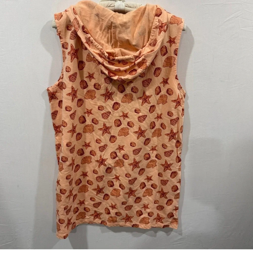 Princess Cruises Womens XL Peach Starfish Seashell Sleeveless Zip Up Hoodie Vest